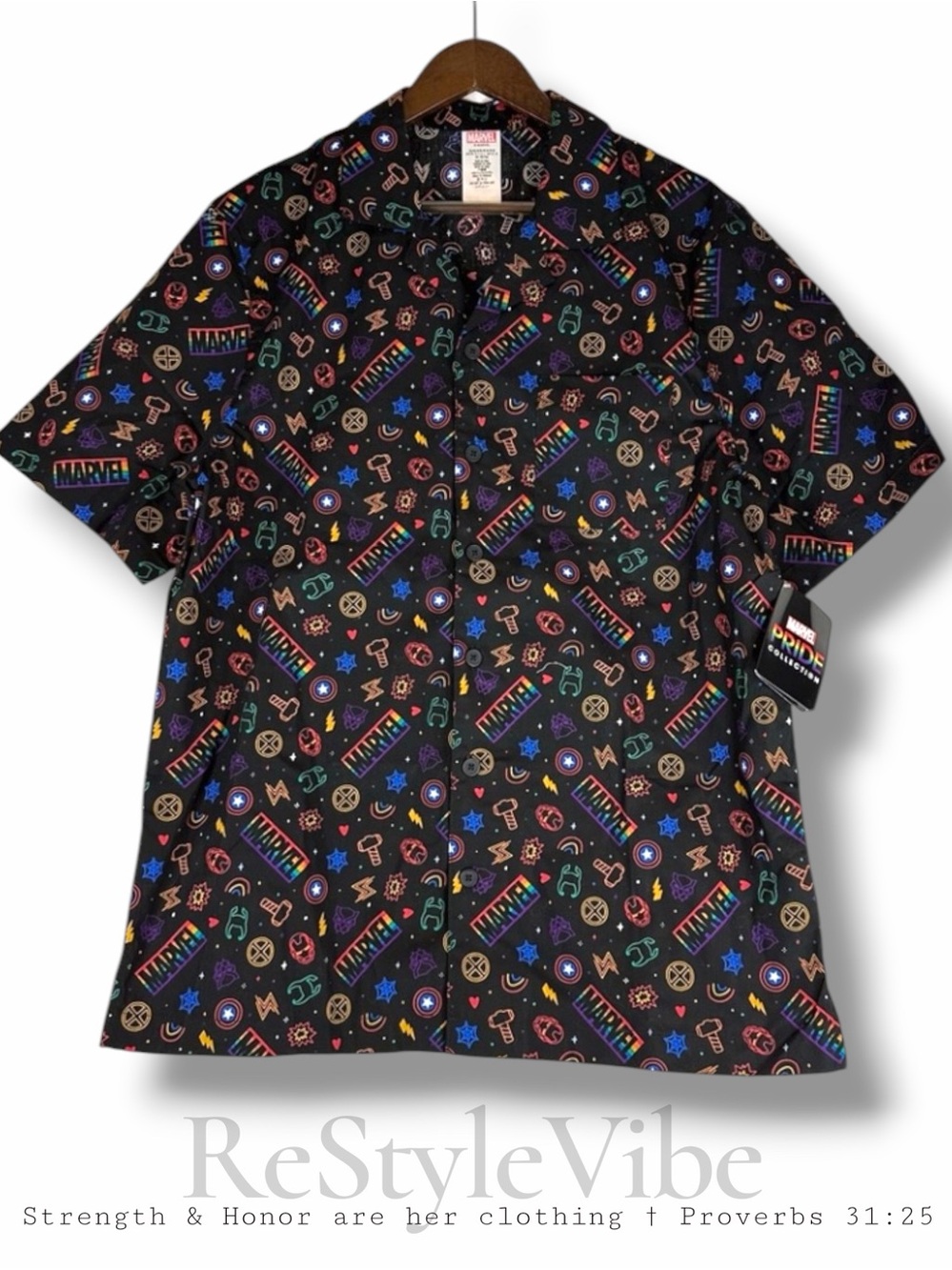 MARVEL X DISNEY Men’s Size M Shirt Button Down Pride NWT Rainbow Short Sleeve